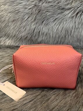 NWT Coccinelle Coral Leather Cosmetic Pouch